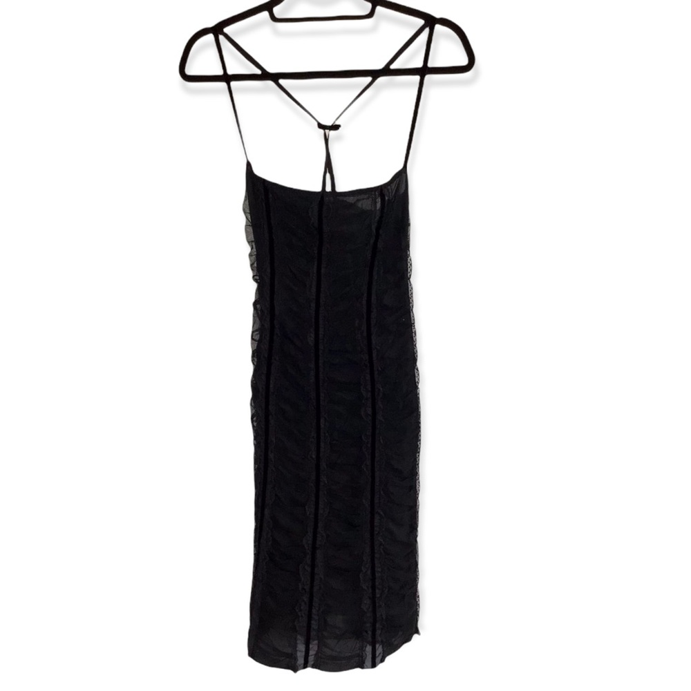 PRADA Black Ruched Vintage Lace Trim Silk Dress